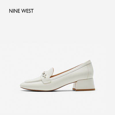 Nine West/玖熙中跟乐福鞋2024年春季新款气质优雅链条方头单鞋女