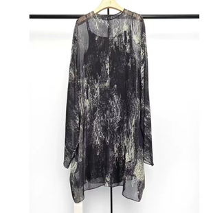 海燕新款 L007对 墨白系列松弛慵懒100桑蚕丝印花连衣裙