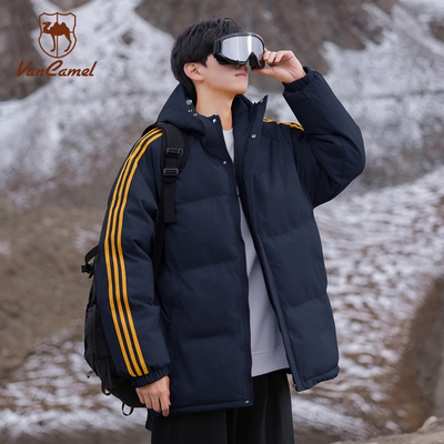 VANCAMEL西域骆驼美式新年红条纹连帽棉服情侣款冬季加厚保暖棉衣