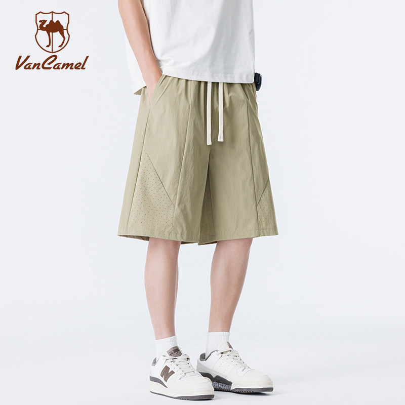 VANCAMEL/西域骆驼户外风宽松薄款五分裤男夏季透气抽绳休闲短裤