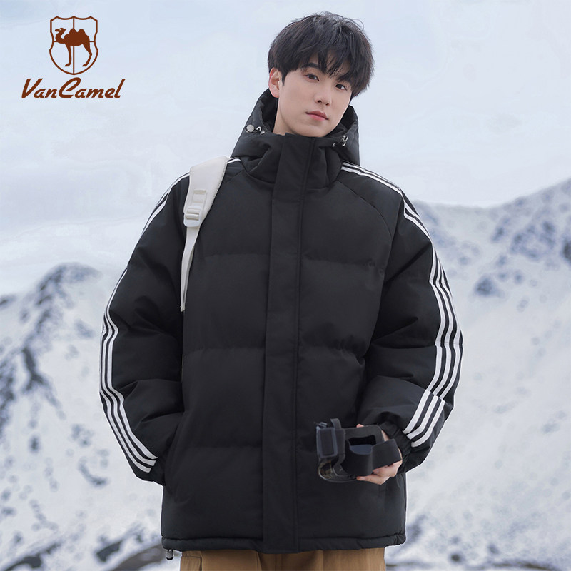 VANCAMEL西域骆驼美式条纹连帽棉服男女冬季加厚保暖宽松休闲棉衣