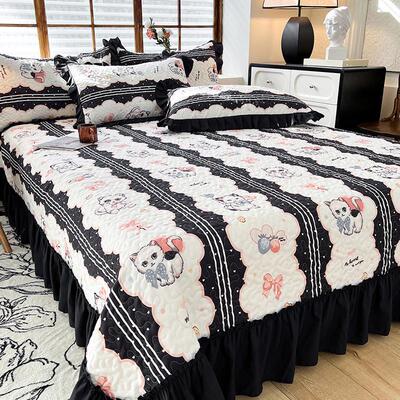 四季床裙花边加厚床单三件套夹棉缝纫床盖榻榻米四件套床垫垫子