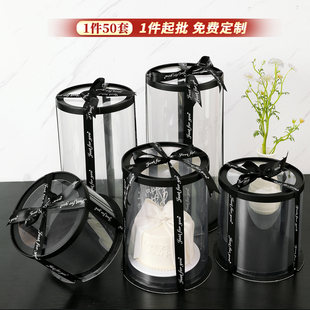 50套黑色圆形生日蛋糕盒子包装盒透明4四6六8八10寸双层加高烘焙