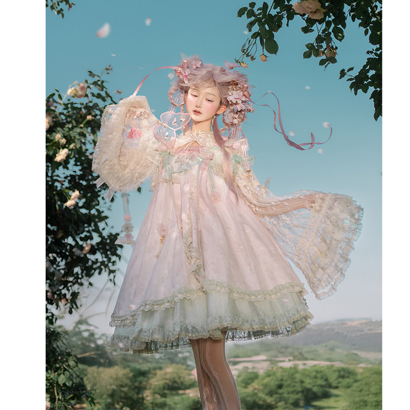 【春华桃镜截团制作中】Lunethe月落成诗粉色中华风高腰lolita