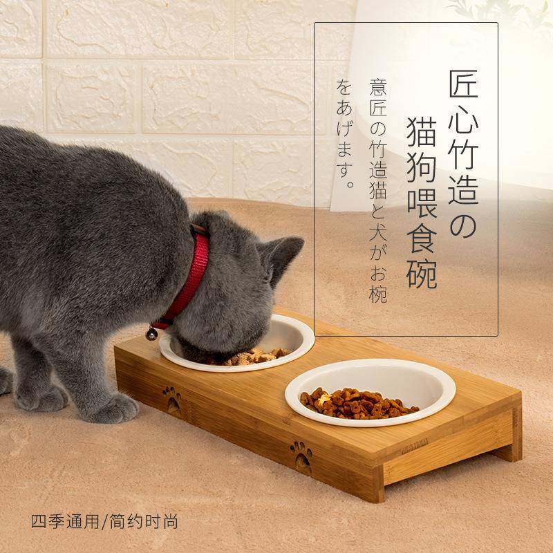 竹制宠物陶瓷双碗猫狗进食碗喂食饮水不锈钢碗猫食盆猫碗狗盆,宠物/宠物食品及用品,猫狗碗/慢食碗,淘宝优惠券,粉丝福利购,淘宝优惠卷