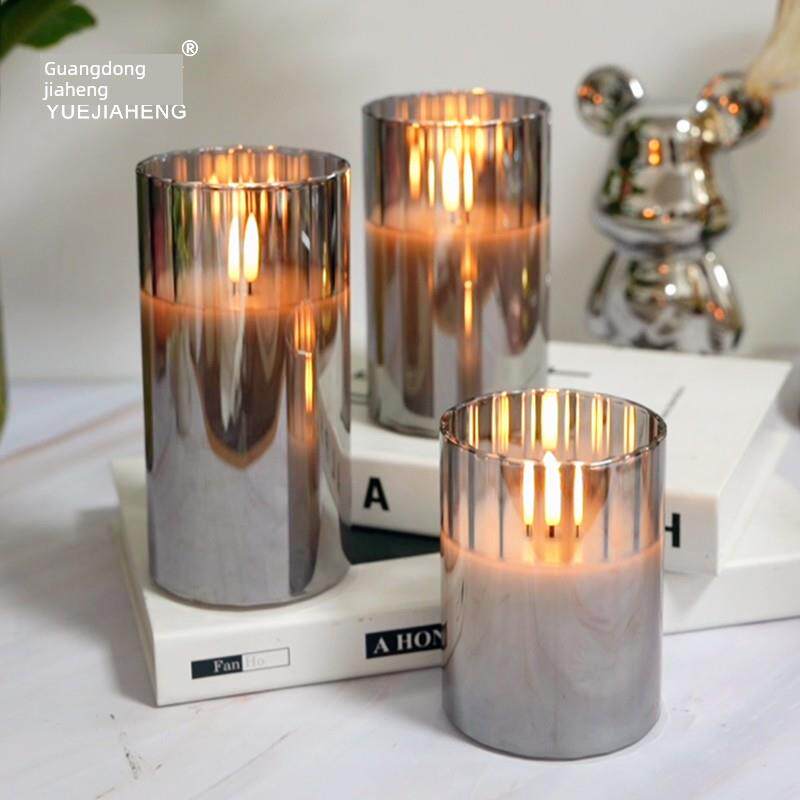 可充电遥控条纹玻璃Led数字蜡烛灯模拟火焰电池夜灯气氛装饰