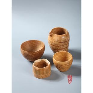 手工抛光老竹根雕刻小茶杯酒杯雕刻竹交易会杯竹雕杯小水杯竹碗配