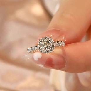 纯银戒指女莫桑石钻戒闭口食指戒小众设计感女生仿真钻石求婚结婚