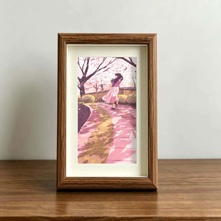 ins 风樱花少女动漫插画相框，日系春日风桌面装饰摆件礼物