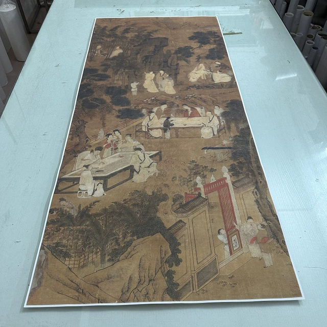 仇英西园雅集图复古书画山水人物国画真迹微喷仿古装裱挂轴装饰画