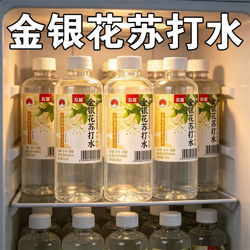 友趣金银花苏打水520ml*15瓶整箱0糖0脂清新口感解渴家用植物饮料