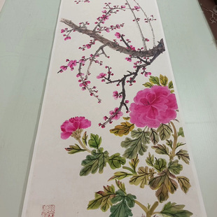 何香凝 牡丹梅花图书画真迹高清微喷仿古画芯挂轴装裱临摹装饰画