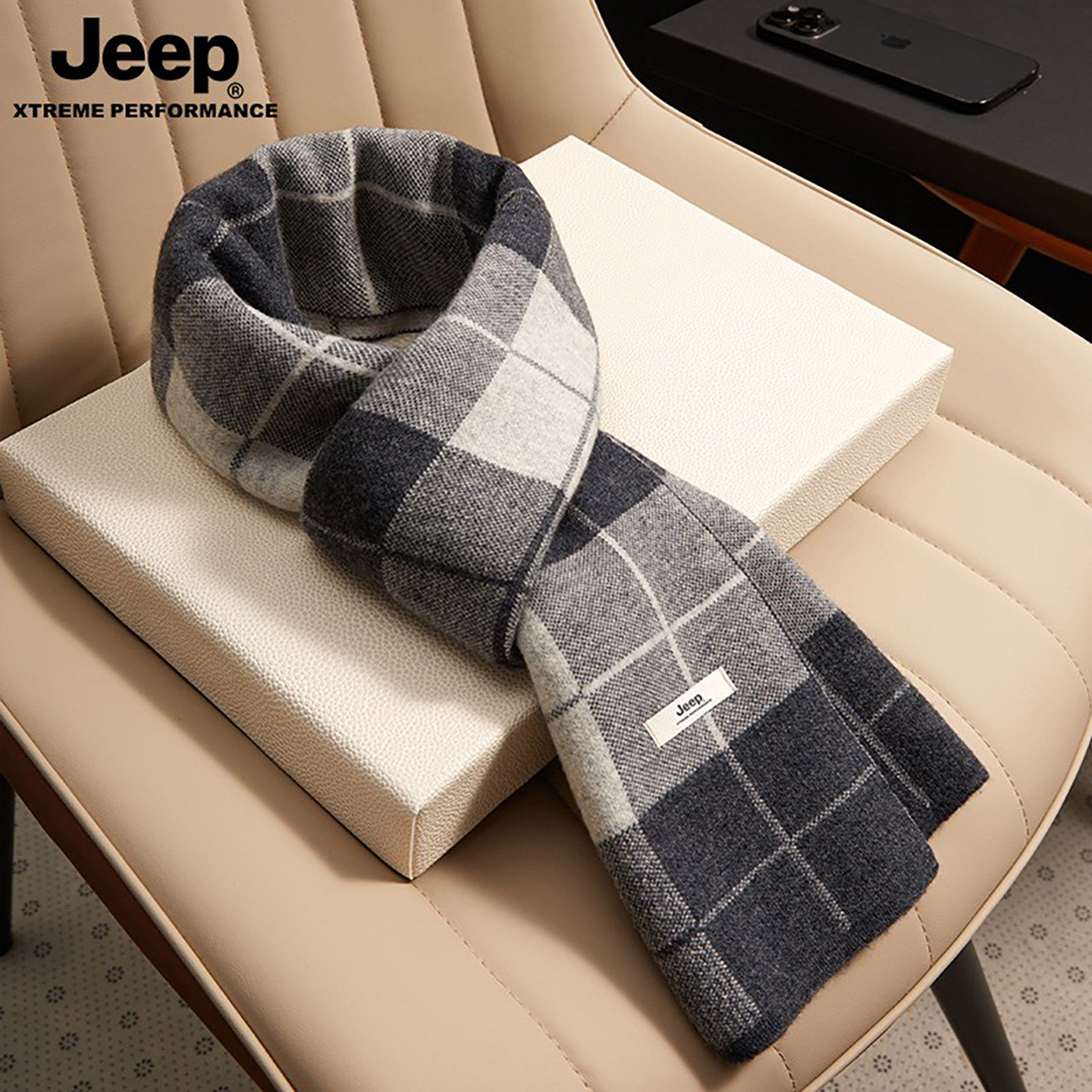 jeep吉普围巾男士冬季2025新款含羊毛保暖围脖送男友礼物礼盒