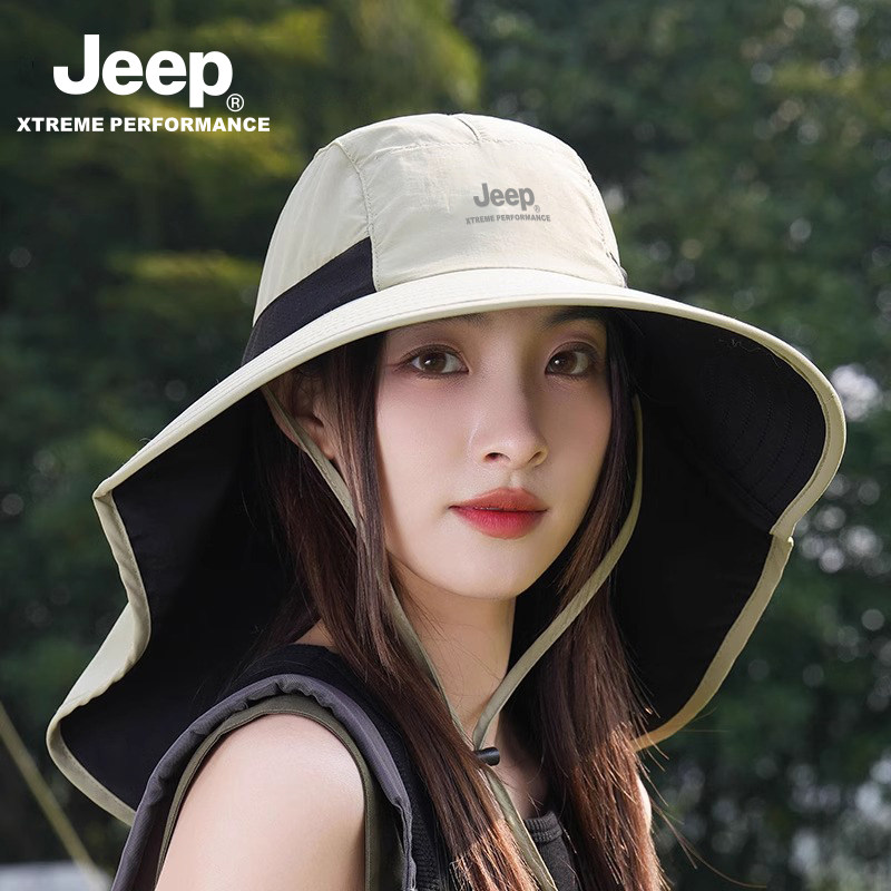 jeep吉普太阳遮阳帽子夏季女士户外休闲防紫外线披肩渔夫帽防晒女