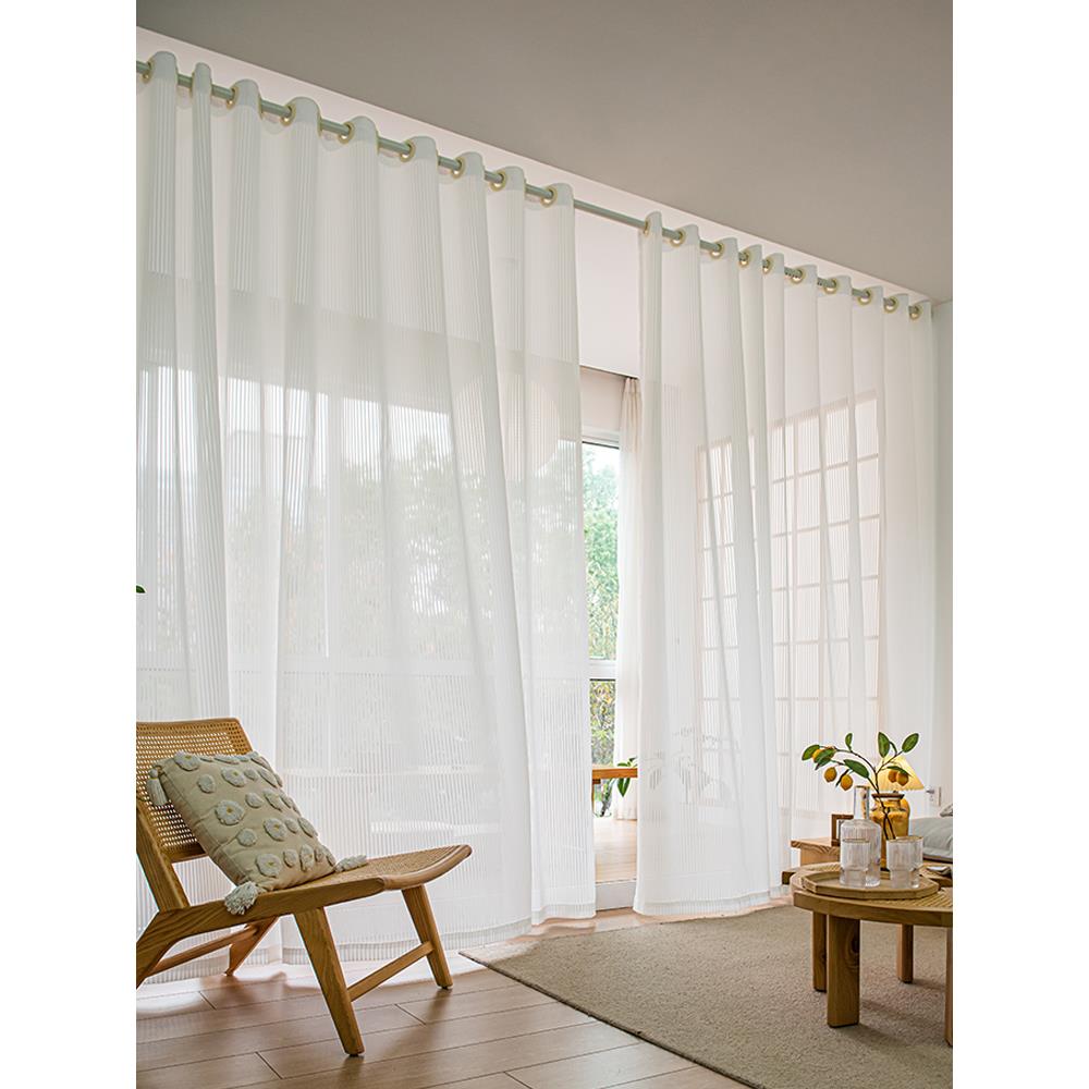 纱帘窗帘免打孔安装隔断帘伸缩杆门帘白色百叶窗纱白纱简易遮挡帘