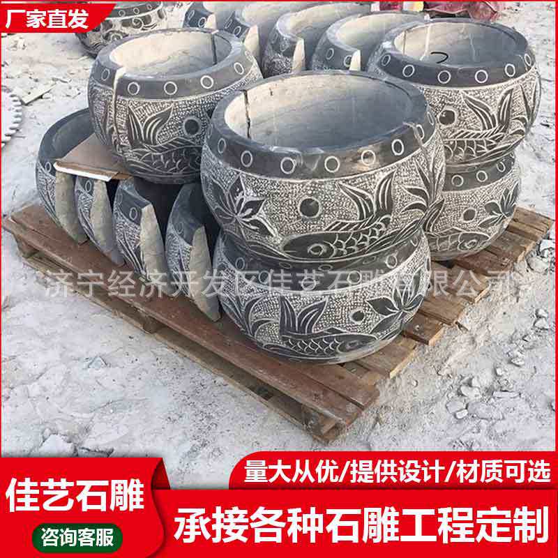 石雕柱顶石 空心石墩子 雕花石鼓木柱底座 仿古柱脚石青石石墩子