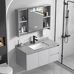 浅灰色太空铝浴室柜组合陶瓷一体盆洗漱台防水防潮主卧卫生间智能