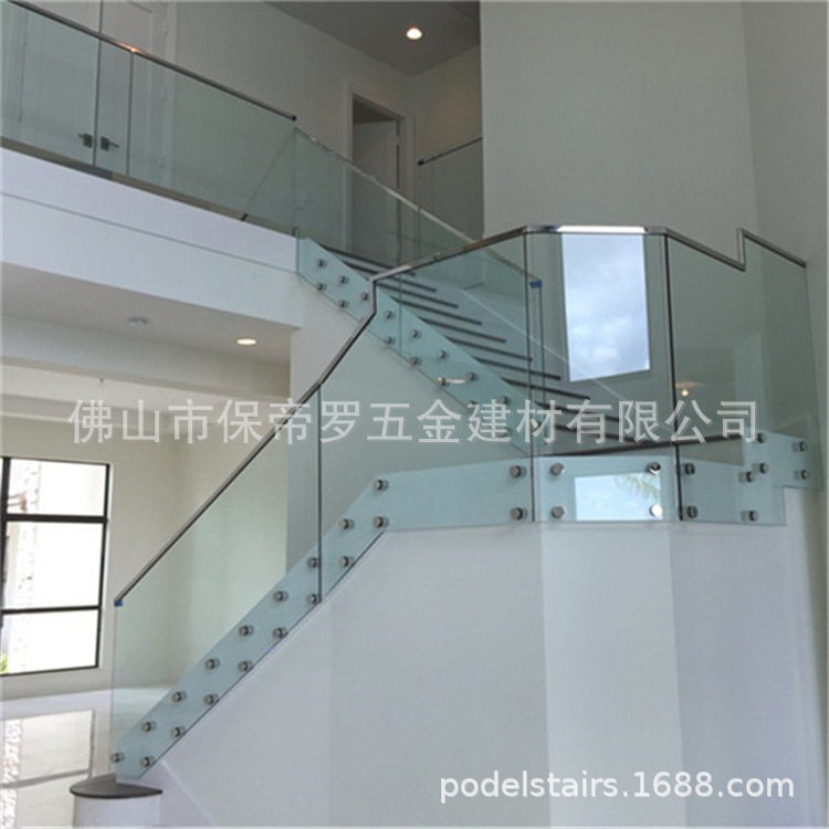 玻璃广告钉栏杆楼梯护栏侧装楼梯栏杆钢化玻璃木质扶手