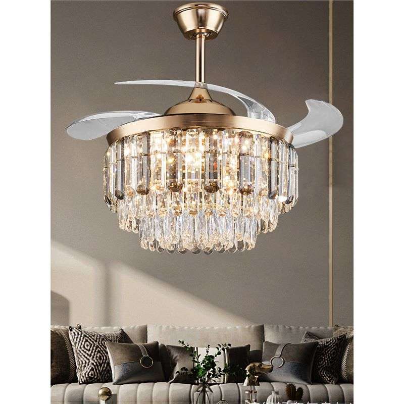 欧式客厅新款高档水晶风扇灯轻奢大气餐厅家用隐形电扇卧室吊扇灯