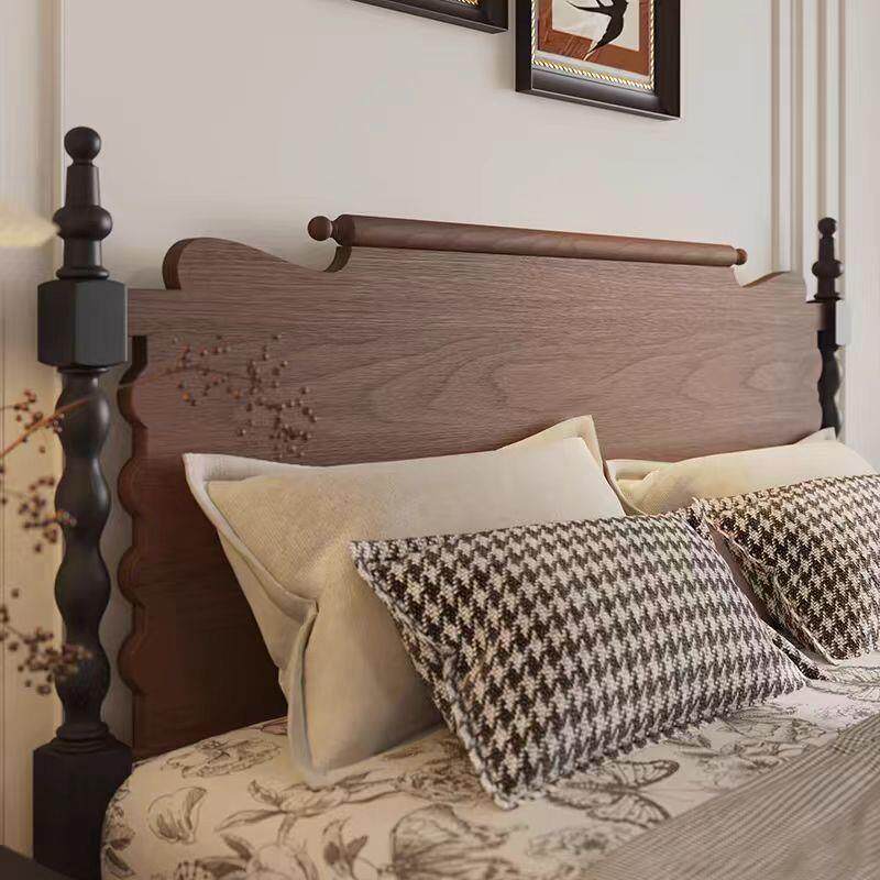 法式复古美式中古风床现代简约床头双人床实木床1.8m主卧1.5m婚床