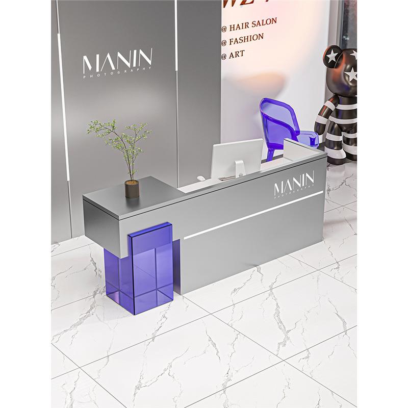 高端简约现代服装店收银台理发店舞蹈室健身房不锈钢吧台桌接待台