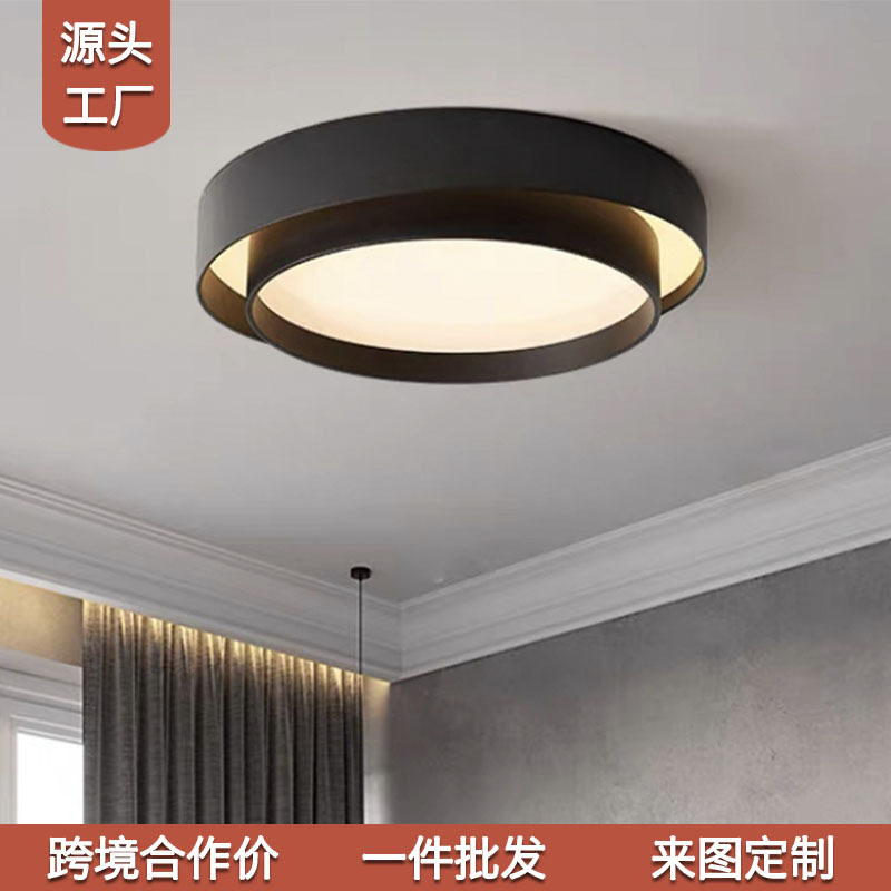 跨境110v北欧圆形卧室双层吸顶灯现代简约书房主卧led极简灯中山