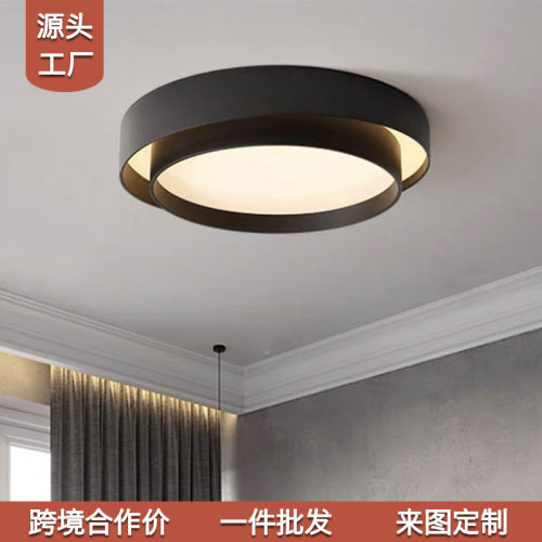 跨境110v北欧圆形卧室双层吸顶灯现代简约书房主卧led极简灯中山