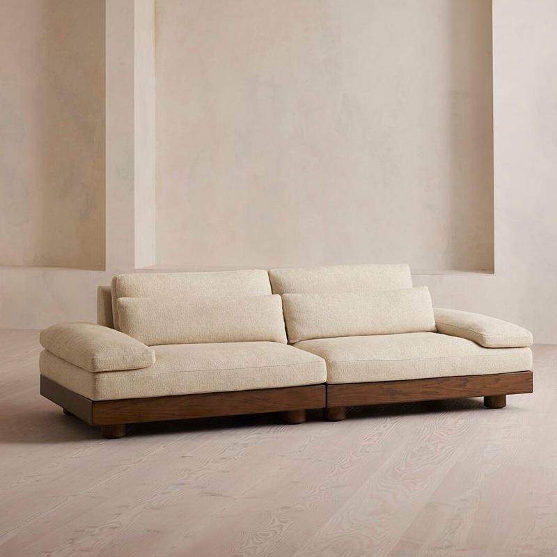 北欧中古实木客厅三人沙发美式简约现代原木风民宿转角组合大沙发