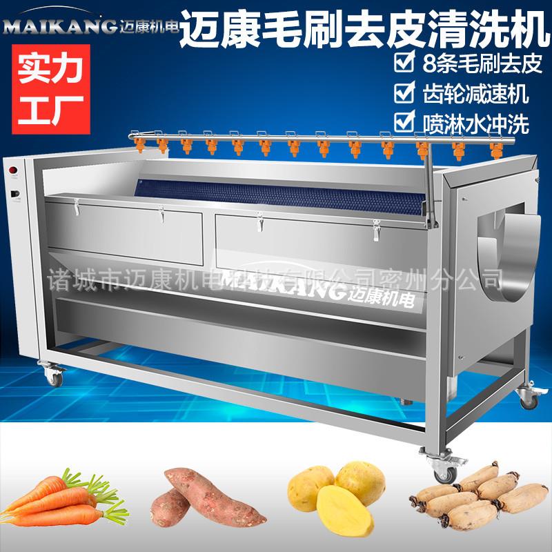工厂销售白萝卜清洗机不锈钢毛刷去皮机多功能洗萝卜土豆设备