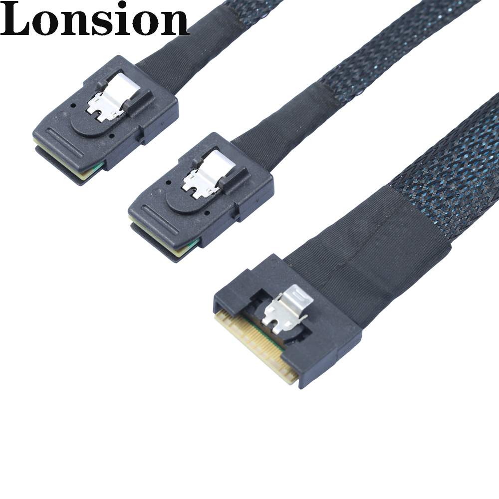 SlimSAS SFF-8654 8i 4.0全包防斜插转2X SAS 8087服务器连接线