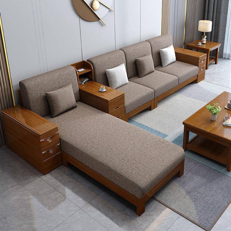 新中式实木沙发组合小户型布艺沙发床现代简约多人位家具沙发直销