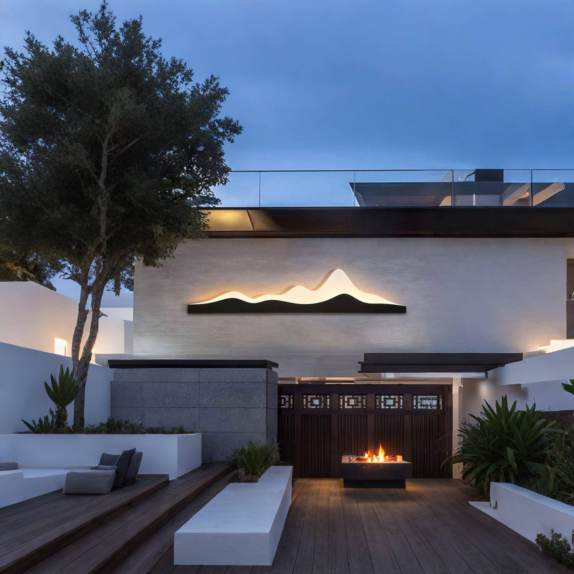 简约新中式户外防水壁灯山水庭院景观灯别墅院子影壁墙灯长形装饰