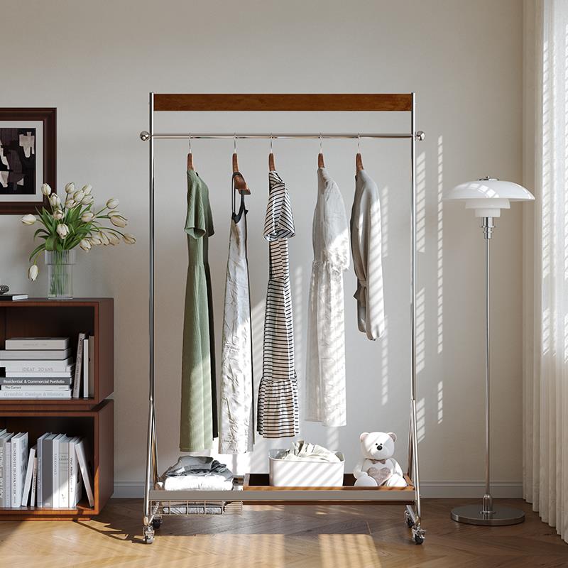 L*法式中古收纳挂衣架落地式卧室家用内可移动衣帽架实木服转角简
