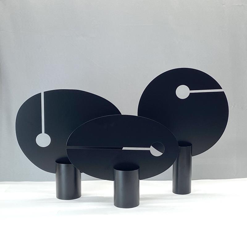 简约现代黑色金属点线面圆形屏风摆件客厅电视柜样板间软装饰品