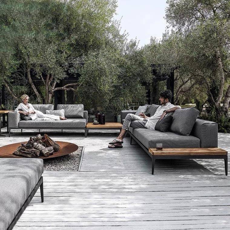 户外实木沙发茶几组合别墅庭院花园北欧简约露天阳台休闲躺椅家具