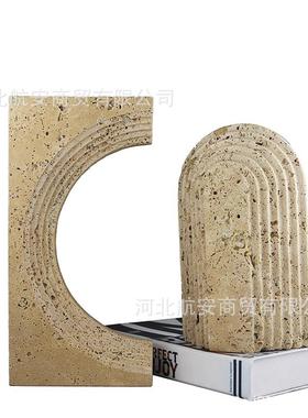 现代简约创意米白洞洞石摆件样板房售楼处几何石头工艺品装饰品