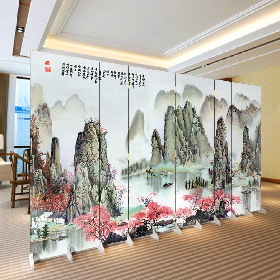 折叠山水屏风隔断客厅大厅酒店室内玄关办公挡风防透小户型双面
