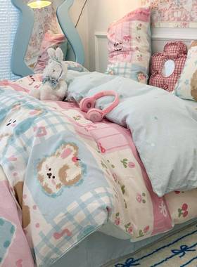 可爱小狗四件套100纯棉全棉床单被套被罩学生宿舍单人床上三件套3