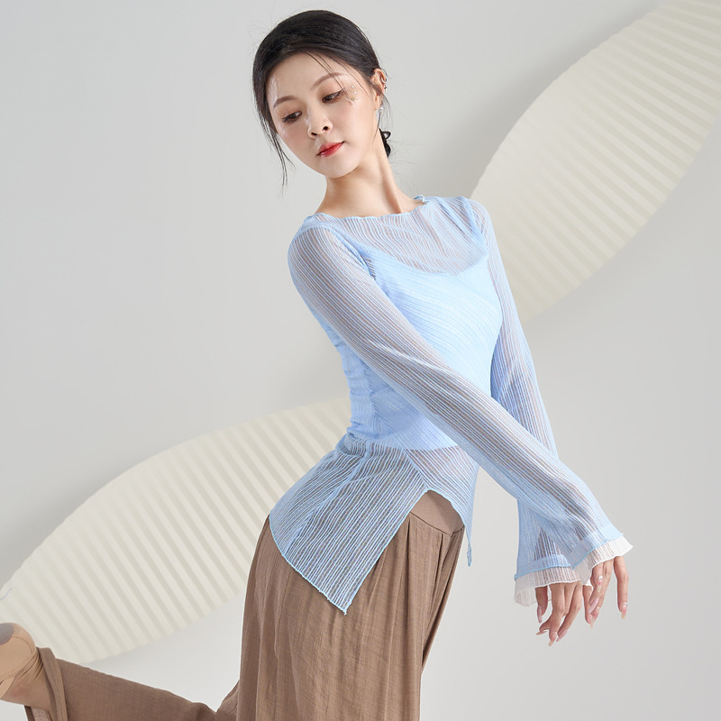 日本无印MUJIE古典舞蹈服女飘逸纱衣中国舞练功服身韵雪纺上衣演