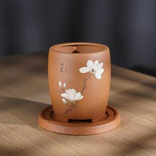 高档精品宜兴原矿段泥精工泥绘白玉兰春兰绿云大富贵兰花盆盆景盆