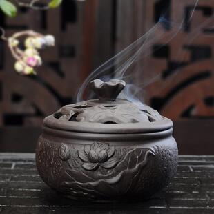 檀香安神 香炉紫砂家用室内沉香熏香炉 盘香插线香托茶道摆件用品