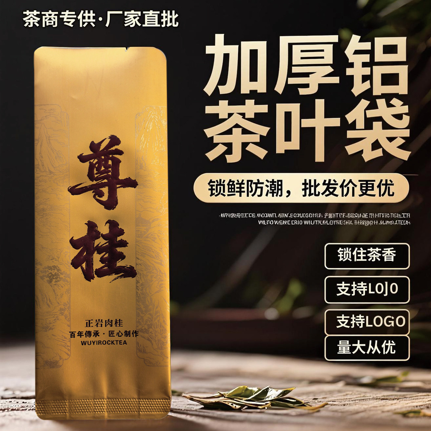 高档新款茶叶专用独立小包装袋铝箔袋长款分装正岩肉桂小泡袋定制