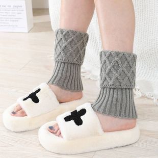 脚脖套靴套短款翻口菱形毛线保暖袜套春秋冬女针织百搭护腿脚套