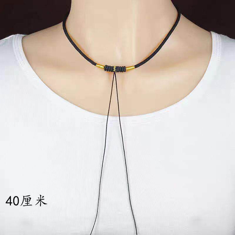 手工编织高档项链绳子锁骨链蜜蜡玉佩吊坠金锁男女挂件简约黑绳