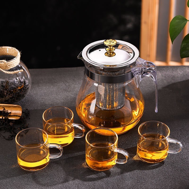 加厚耐高温防爆玻璃飘逸杯花茶壶不锈钢过滤泡茶壶办公玻璃玲珑杯