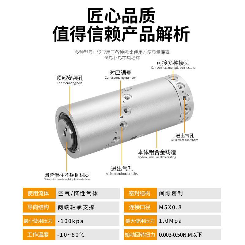 气动滑环MQR2/4/8/12/16-M5无限旋转接头气缸MQRF二进两路出SMC款