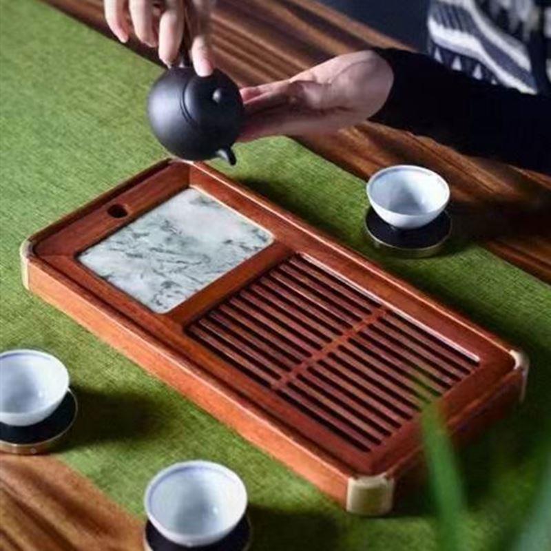 红木茶盘小号家用旅行实木长方形云石干泡茶台花梨木中式随手礼物