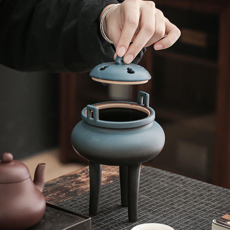 鲜娟仿古宫廷风三足高脚盘香炉佛线香炉家用新中式禅意熏香炉摆件