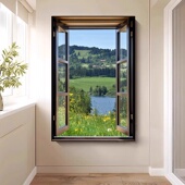 逼真假窗户装 饰画玄关无窗扩展山水风景客厅空间延伸感挂画可定制
