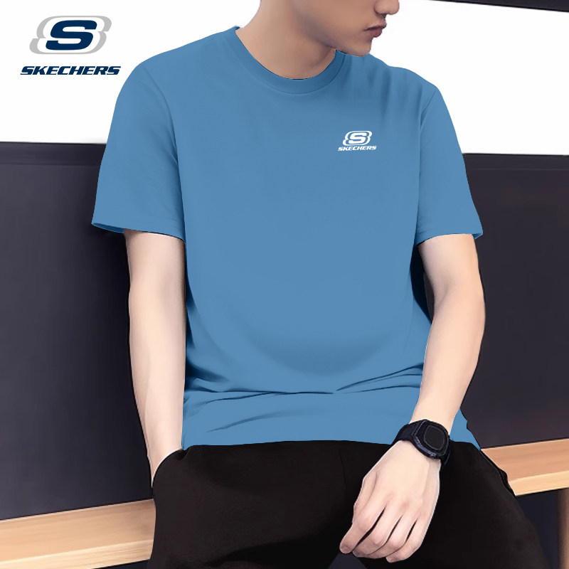斯凯奇纯棉短袖t恤男2026新款夏季男装潮流宽松半袖透气运动上衣